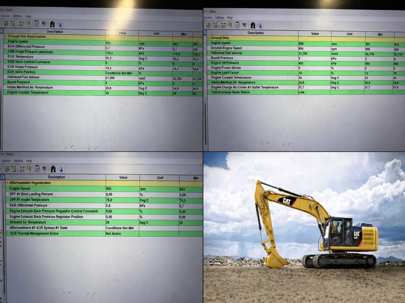 CAT excavator · live diagnostics